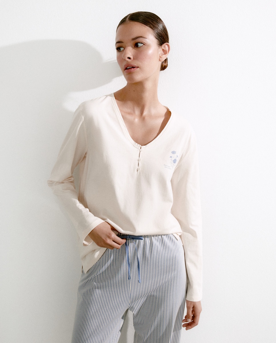 Camisola de mulher com manga comprida Branco-marfim-2