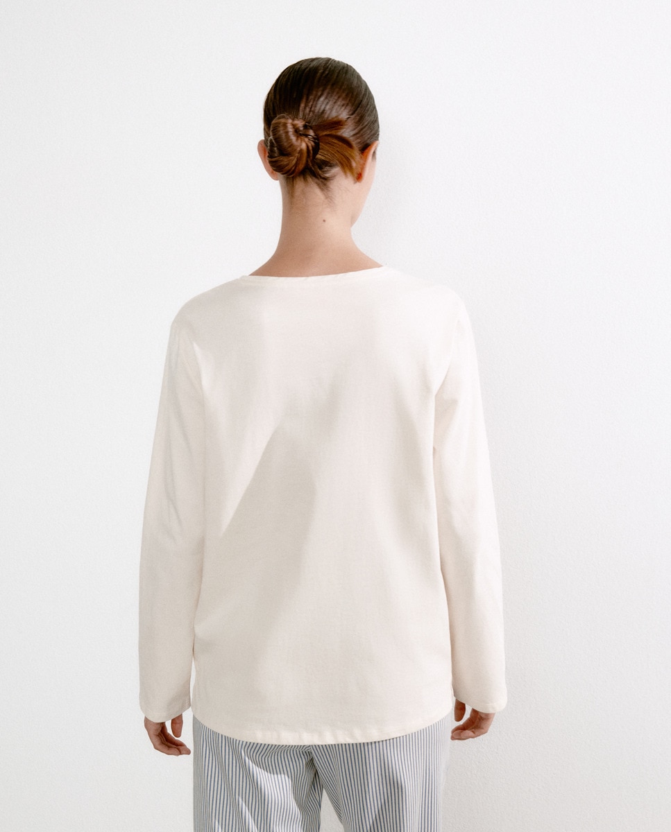 Camisola de mulher com manga comprida Branco-marfim-3
