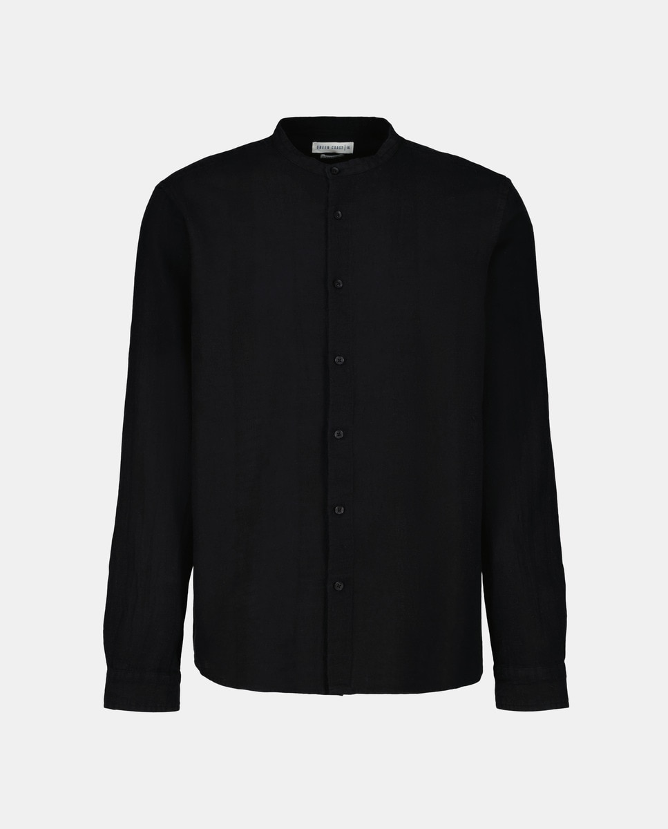 Camisa de Linho em Tecido de Estrutura Preto-4
