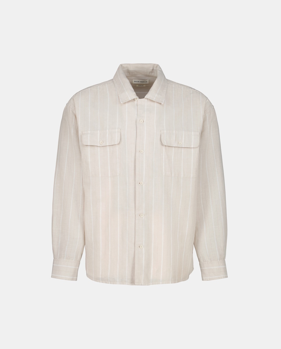 Camisa de Linho às Riscas Castanho-4