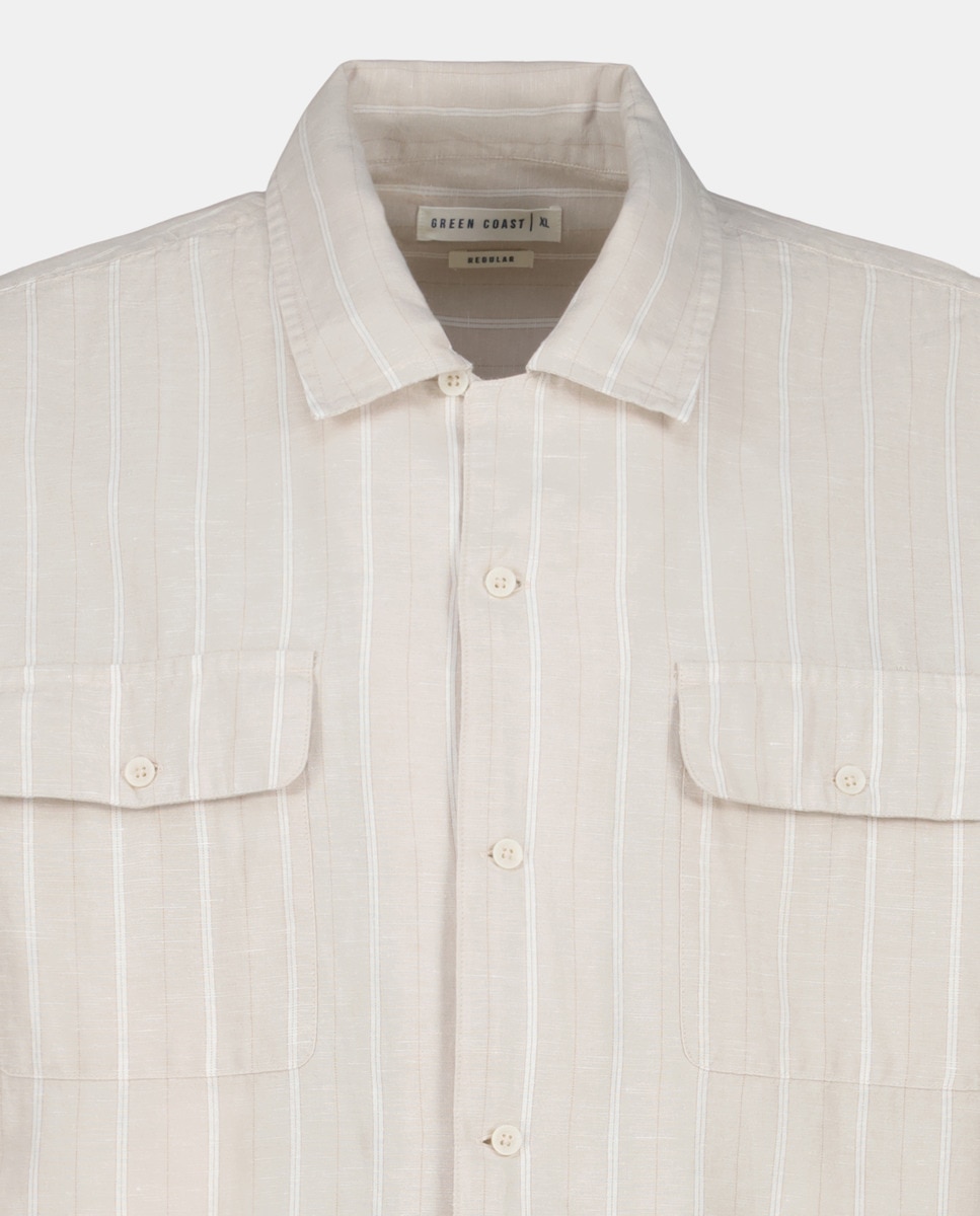 Camisa de Linho às Riscas Castanho-5