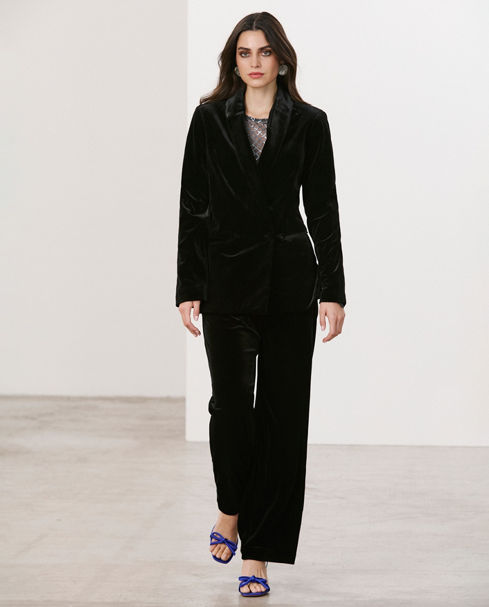 Ropa Pantalon Terciopelo Negro Mujer Pantalón De Traje De Mujer De