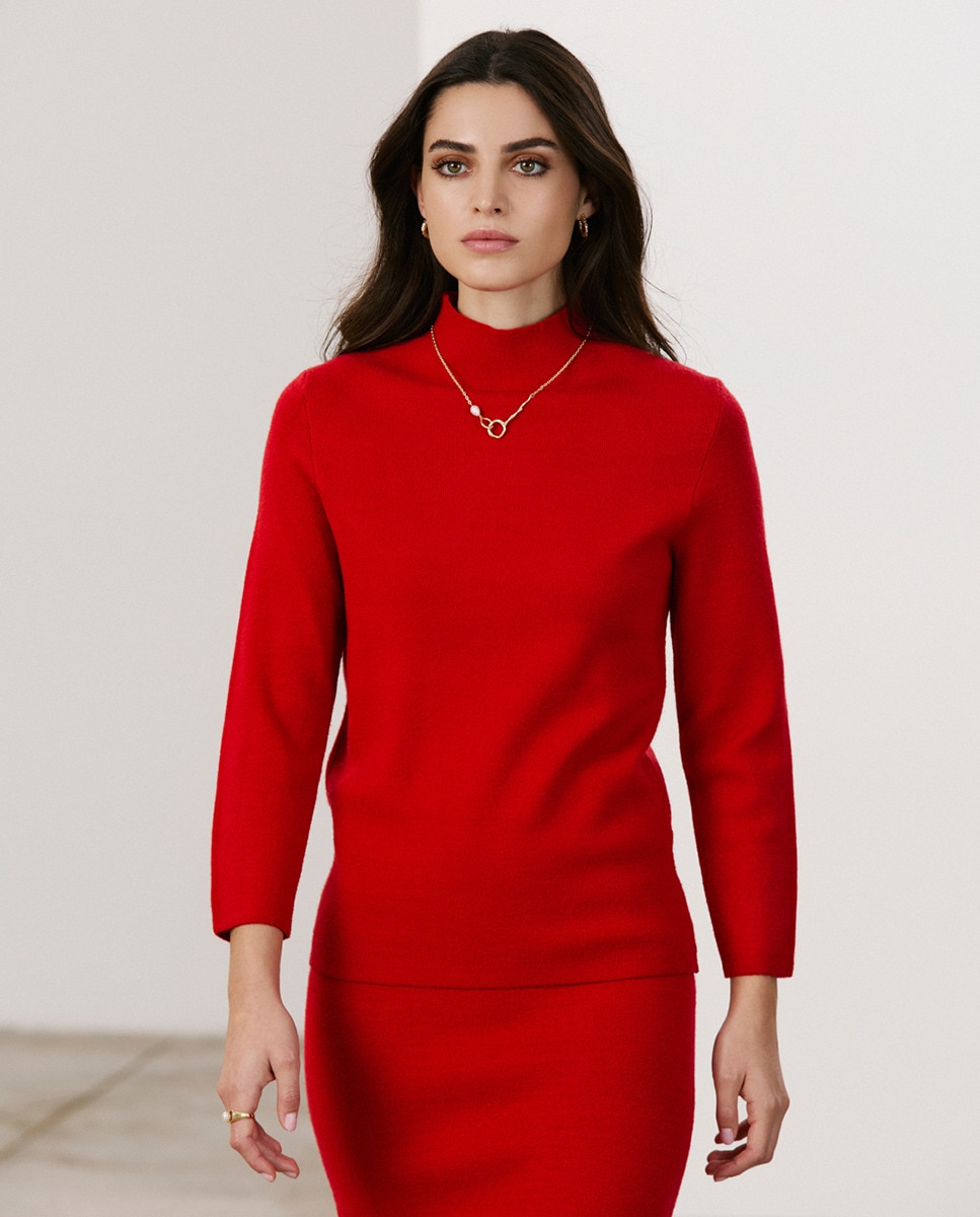 Camisola de Malha Soft com Meia Gola Vermelho-1