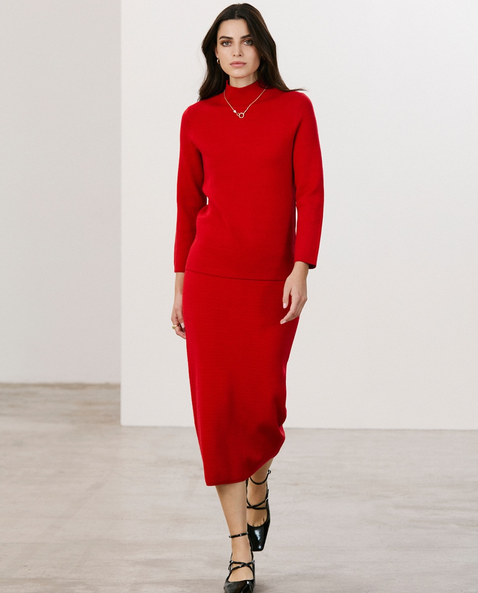 Camisola de Malha Soft com Meia Gola Vermelho-5