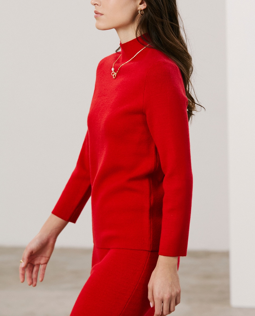 Camisola de Malha Soft com Meia Gola Vermelho-3