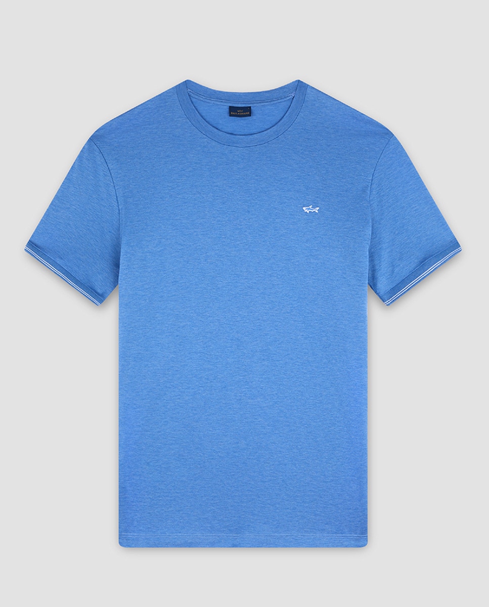 T-shirt Tamanhos Grandes de Manga Curta com Vivos nas Mangas e Logótipo no Peito Azul-4