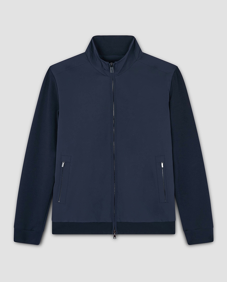 Blusão Híbrido de Nylon e Malha Azul-marinho-5