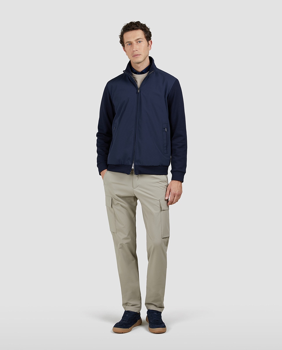 Blusão Híbrido de Nylon e Malha Azul-marinho-7