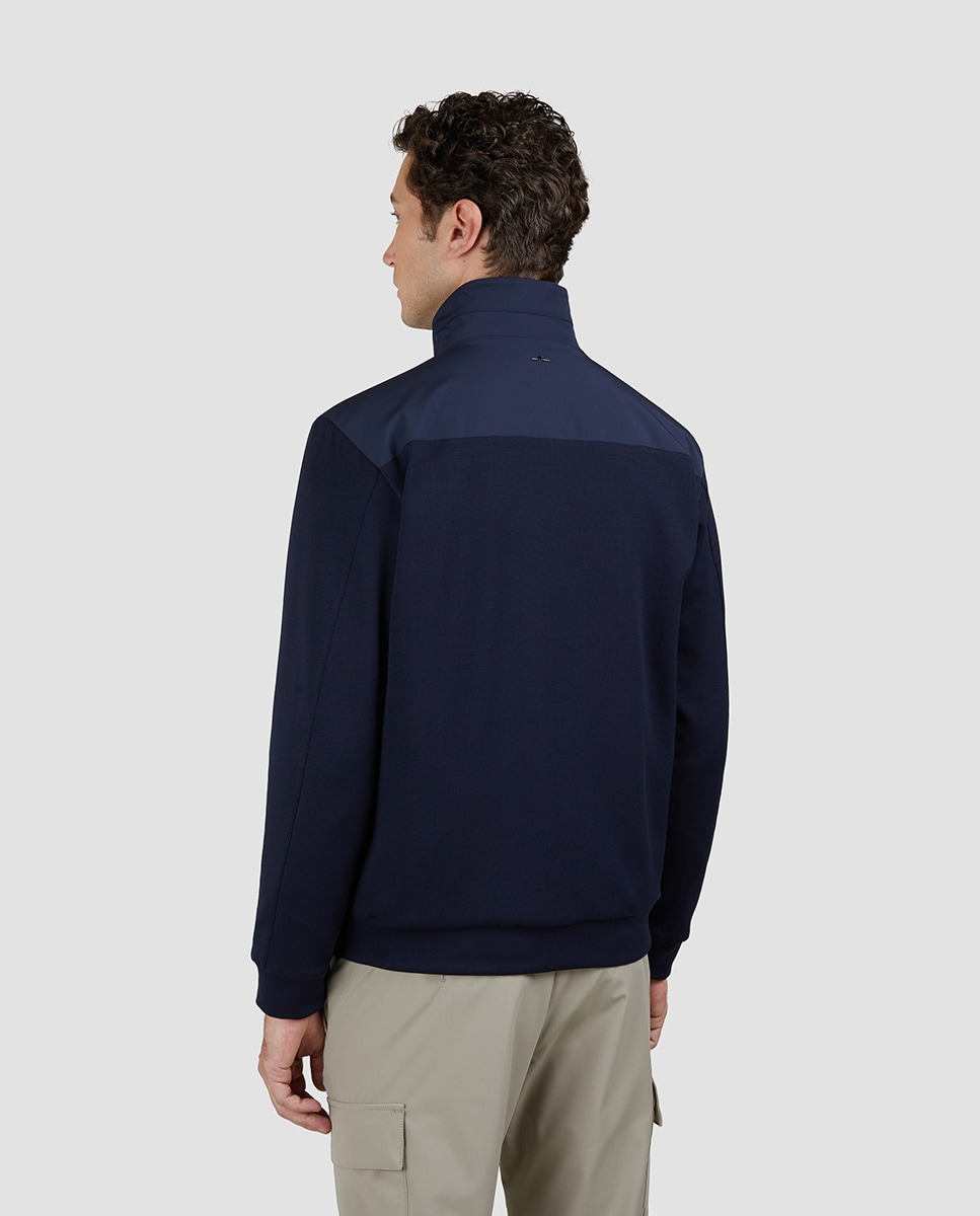 Blusão Híbrido de Nylon e Malha Azul-marinho-2