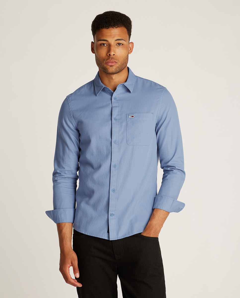 Camisa Regular Fit com Manga Comprida Azul-1