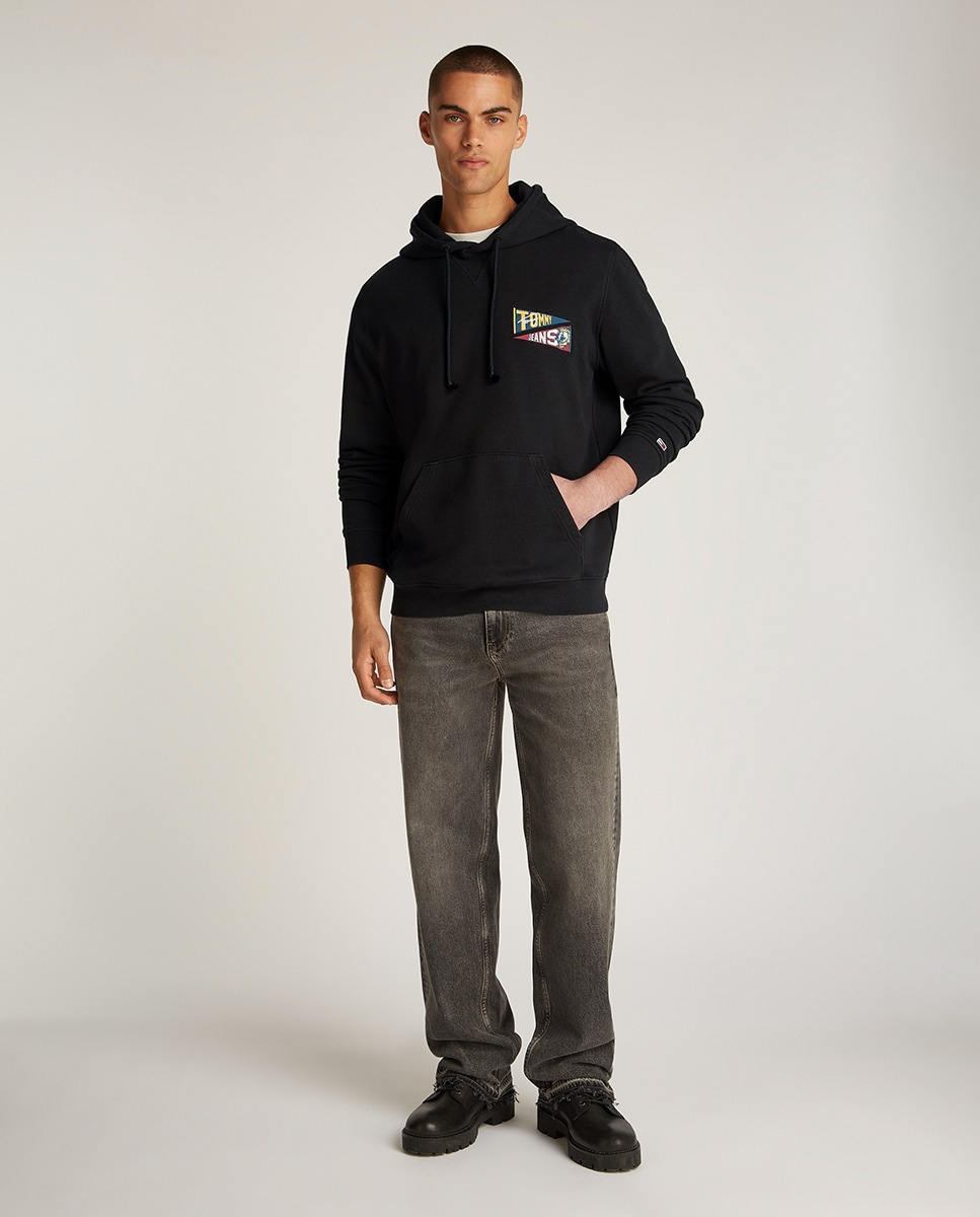 Sweatshirt com Capuz e Costas Estampadas Preto-6