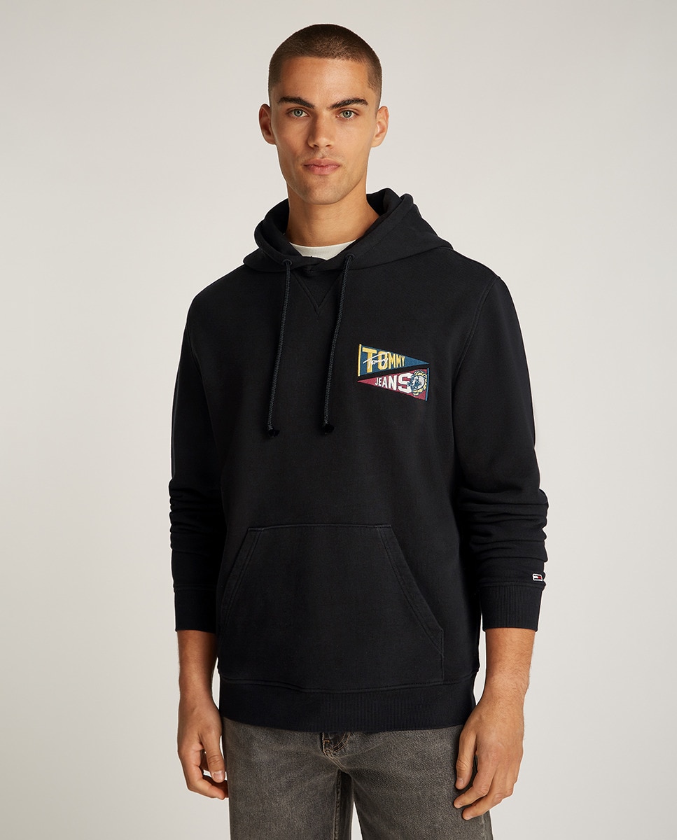 Sweatshirt com Capuz e Costas Estampadas Preto-1
