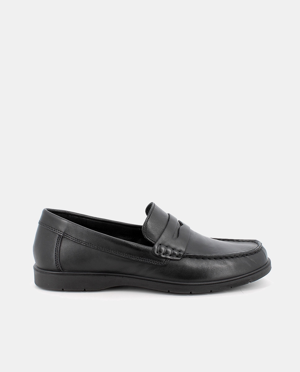 Mocassins com Parte Superior em Pele e Palmilha em Pele - Preto Preto-1