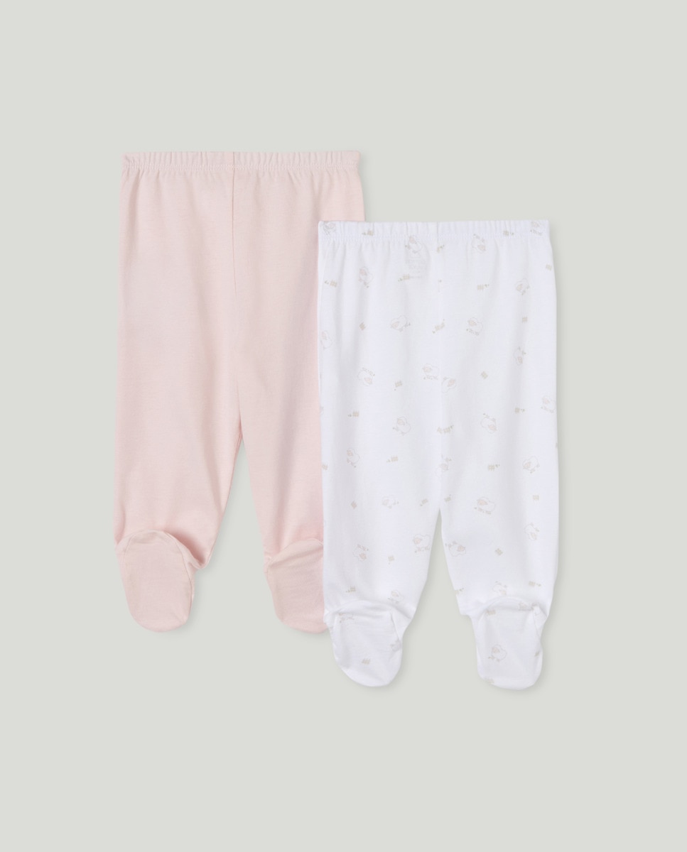 Pack de Duas Calças com Pés de Bebé Rosa-2