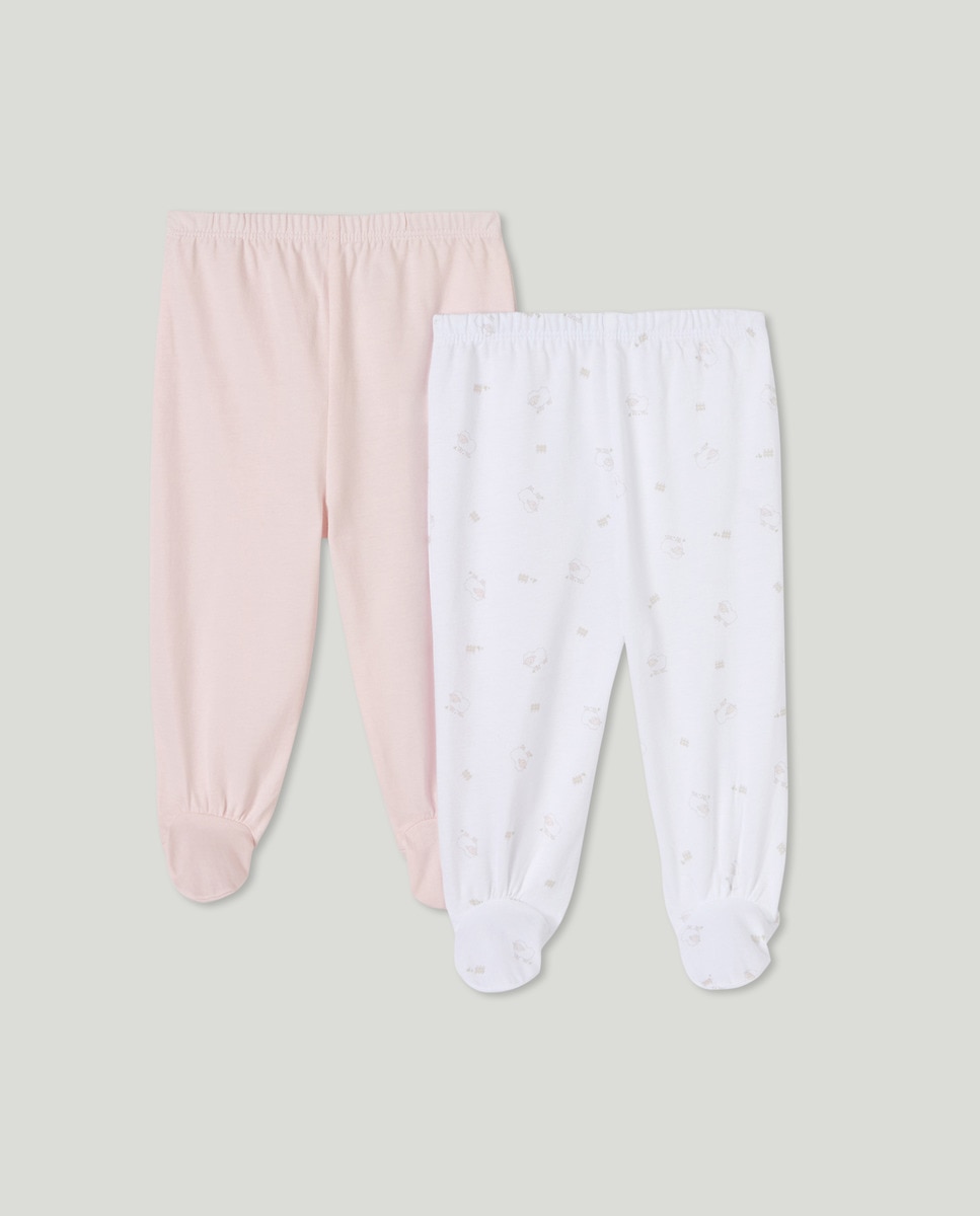 Pack de Duas Calças com Pés de Bebé Rosa-1
