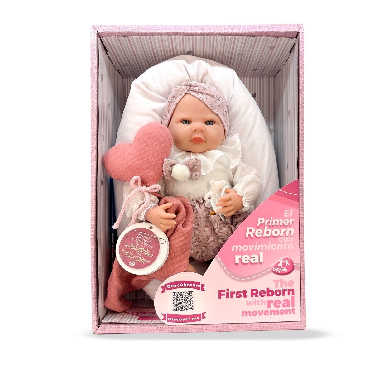 Imagem 0 de Boneca Reborn Vestido Tipo Camisa com Mecanismo Beijinhos e Almofada em Forma de Coração Rosa