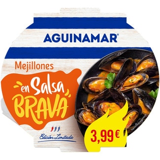 mejillones cocidos en salsa brava bandeja 500 g - Aguinamar