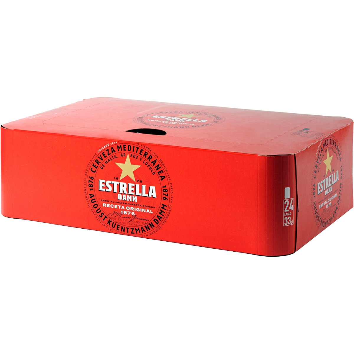 cerveza rubia mediterránea de malta, arroz y lúpulo pack 24 lata 33 cl