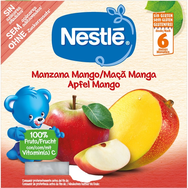 Gläschen Apfel und Mango glutenfrei ab dem 6. Monat 4er-Pack Verpackungen 100 g