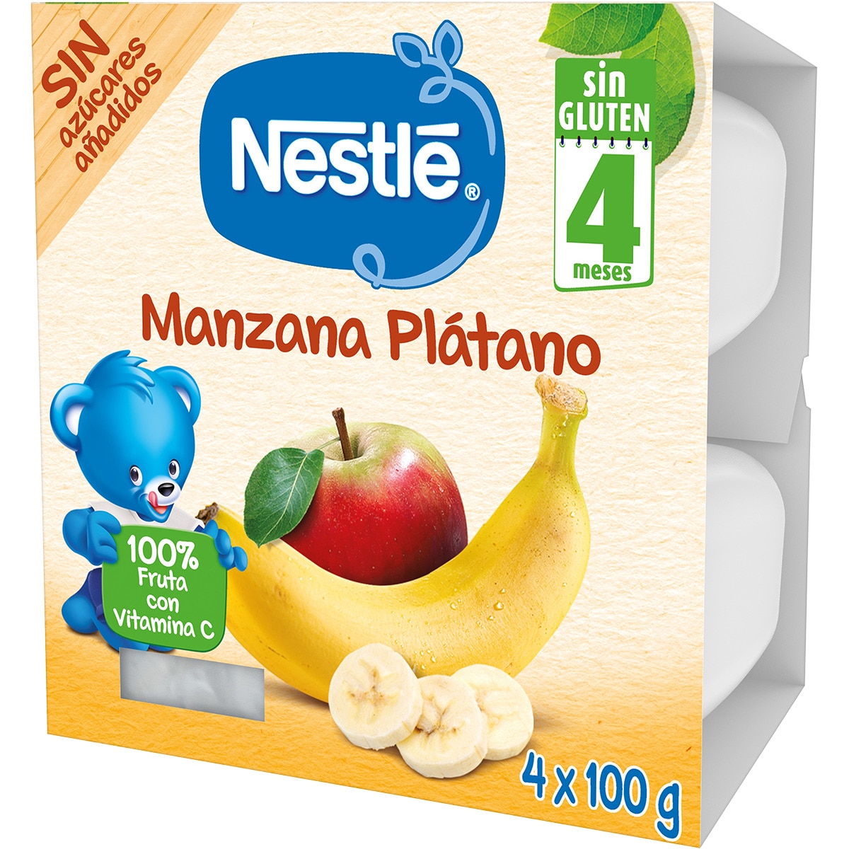 tarrinas de manzana y plátano sin gluten desde 4 meses pack 4 envases 100 g