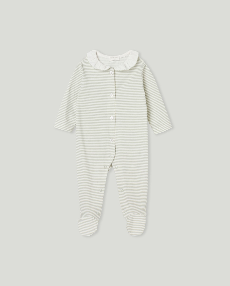 Babygrow Básico Comprido de Bebé às Riscas Verde-1