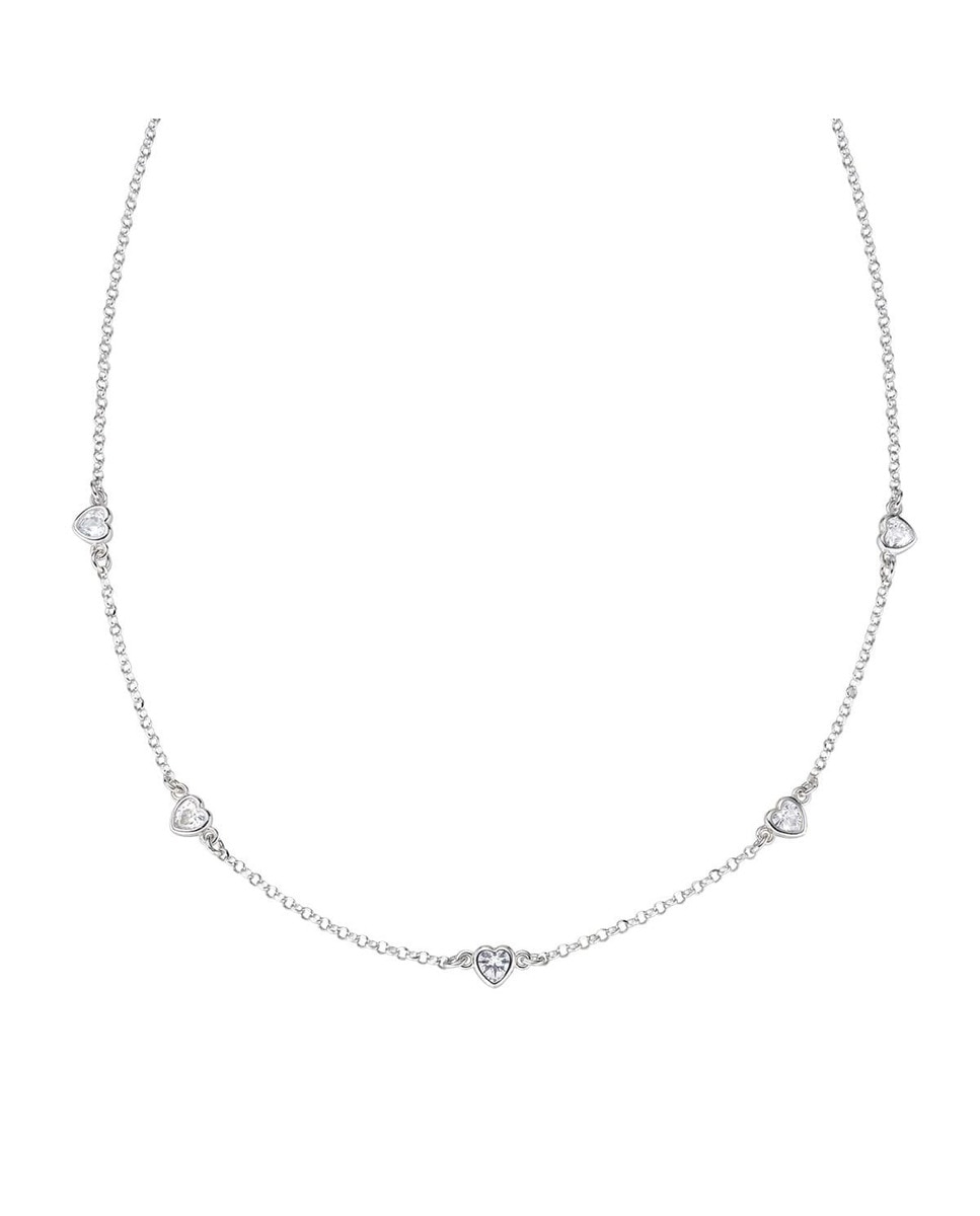 Colar Cinco Corações Brancos - Prateado Prata-1