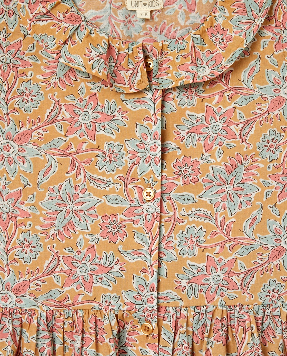 Vestido niña estampado con botones Mostaza-3