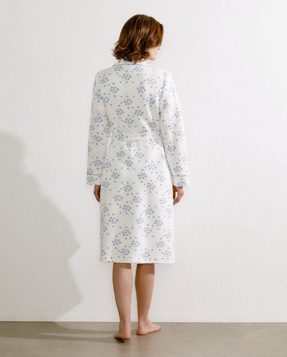 Robe com Botões e Estampado Azul-2