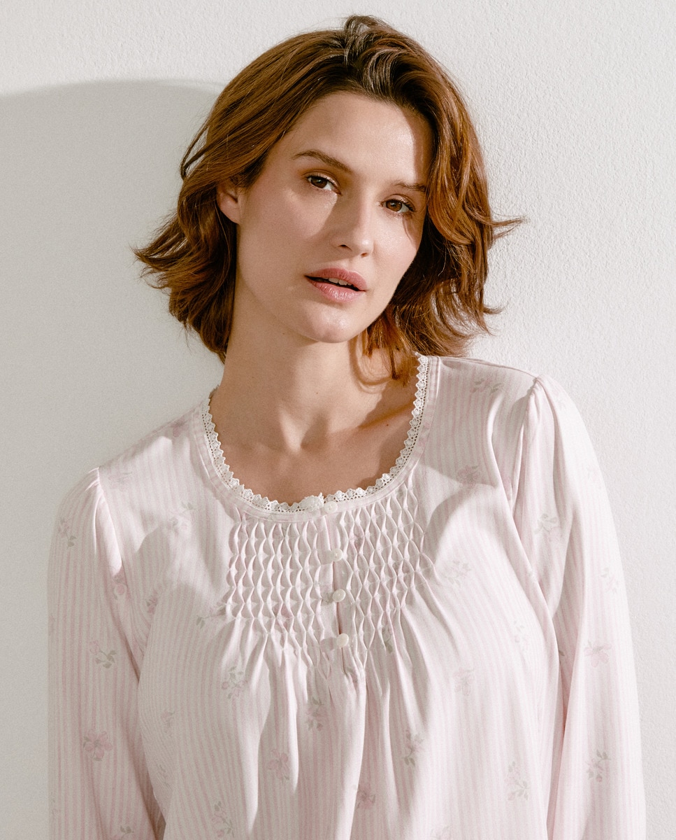 Pijama Tipo Camiseiro com Estampado e Pregas Rosa-2