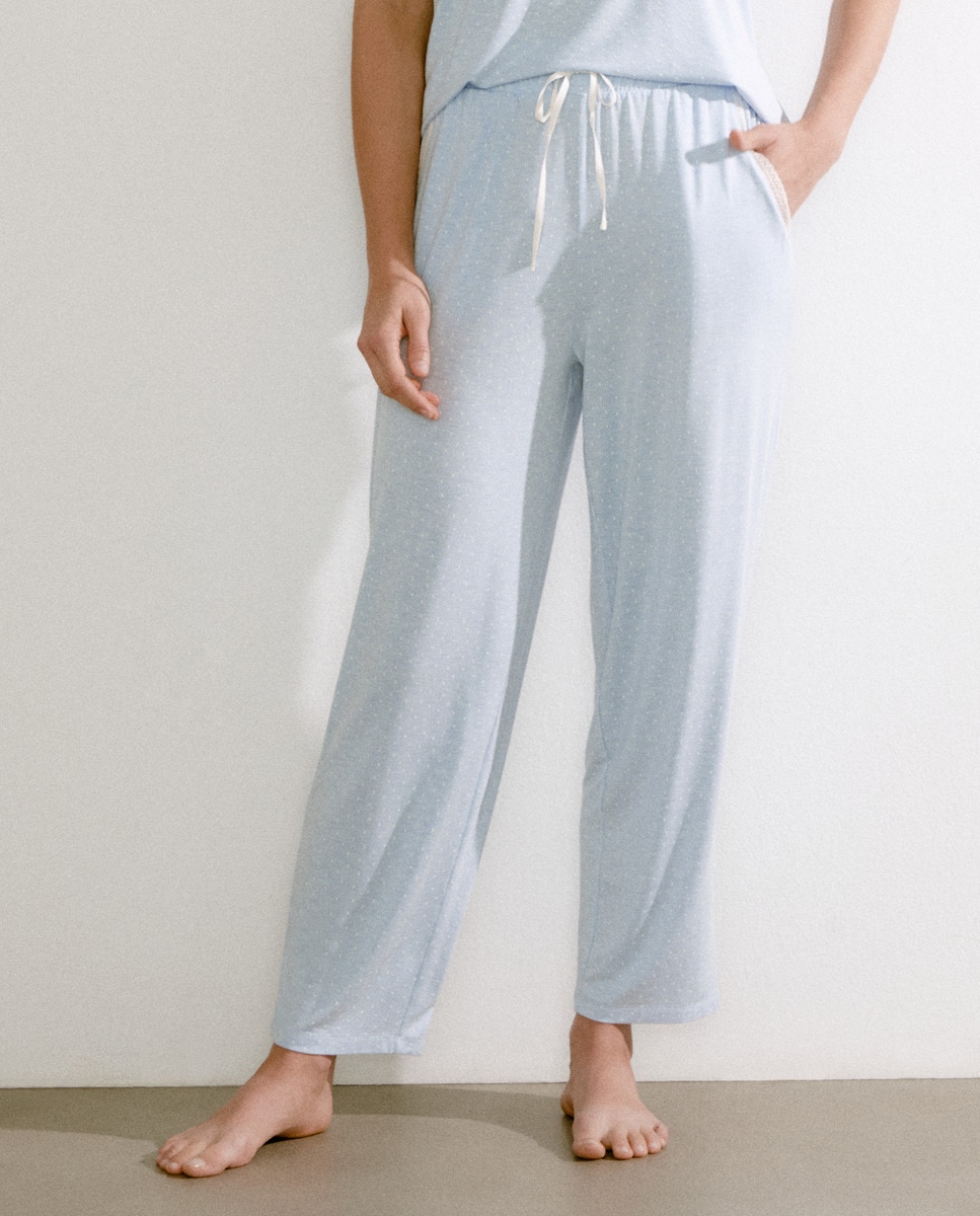 Calças de Pijama com Bolsos Azul-2