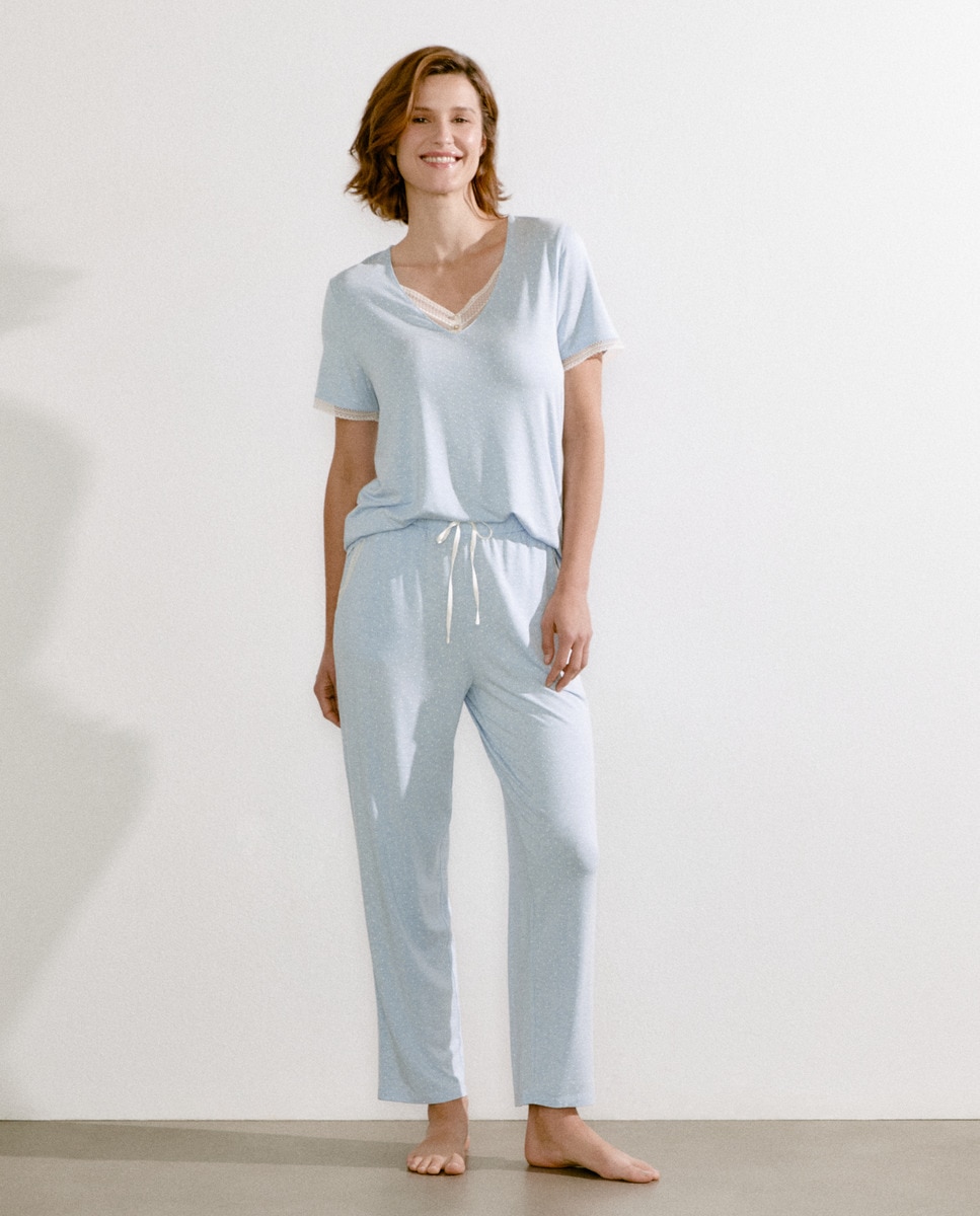 Calças de Pijama com Bolsos Azul-1