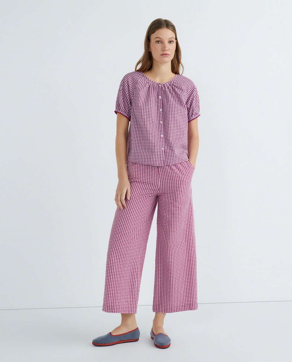 Pantalón mujer vichy culotte Rosa-1