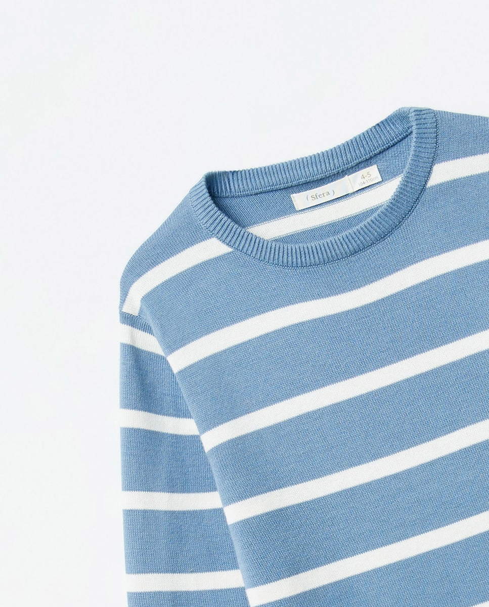 Camisola de Malha às Riscas Básica Azul-2