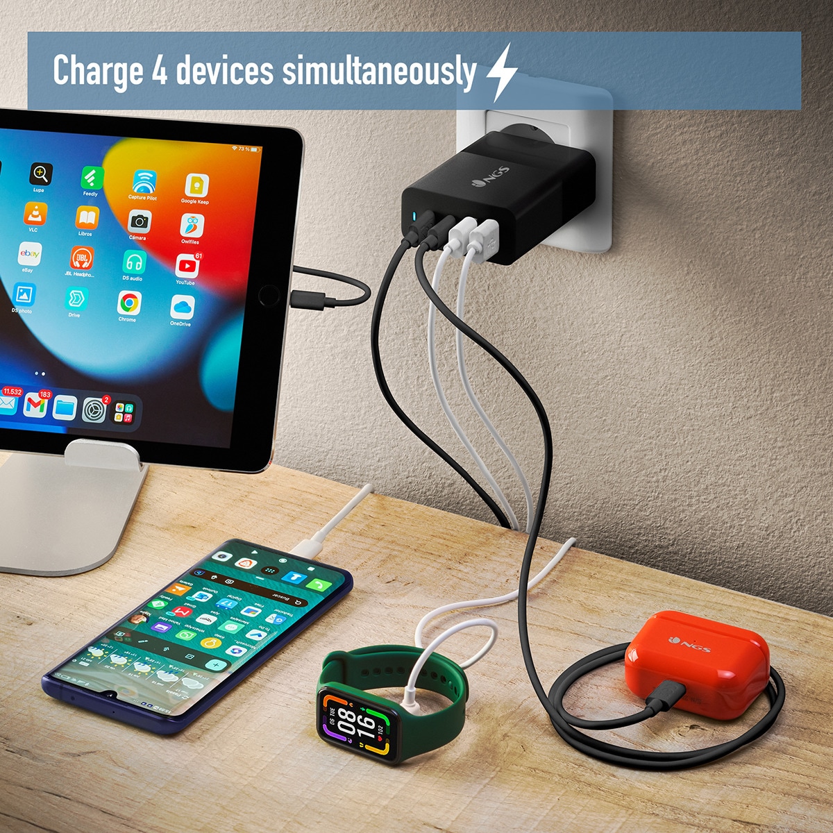 Cargador NGS BUD 100W 2xUSB-C GaN Negro-7