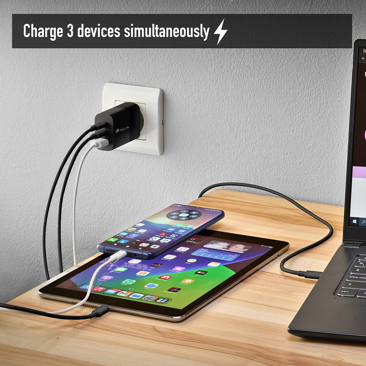 Cargador NGS BUD 65W 2xUSB-C GaN Negro-7