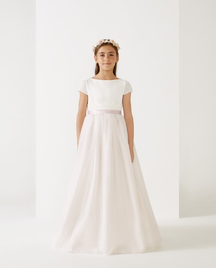 Vestido de Comunión Niña Glicina Rosa Elegante