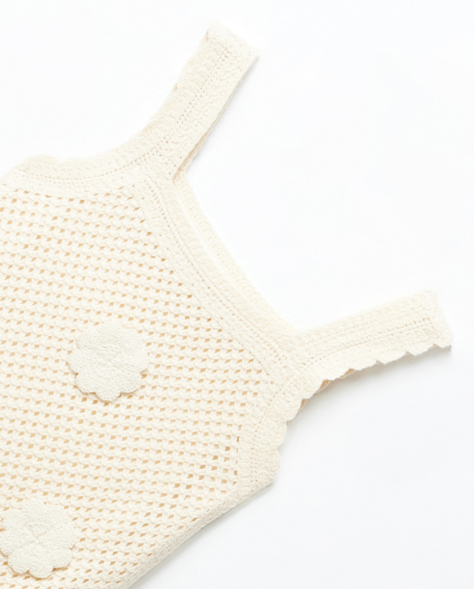 Vestido de Tricot com Rendilhado Cru-5