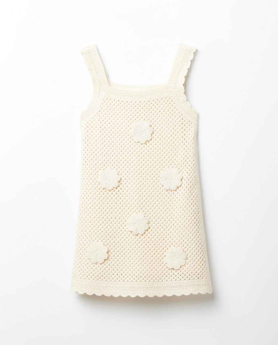 Vestido de Tricot com Rendilhado Cru-4