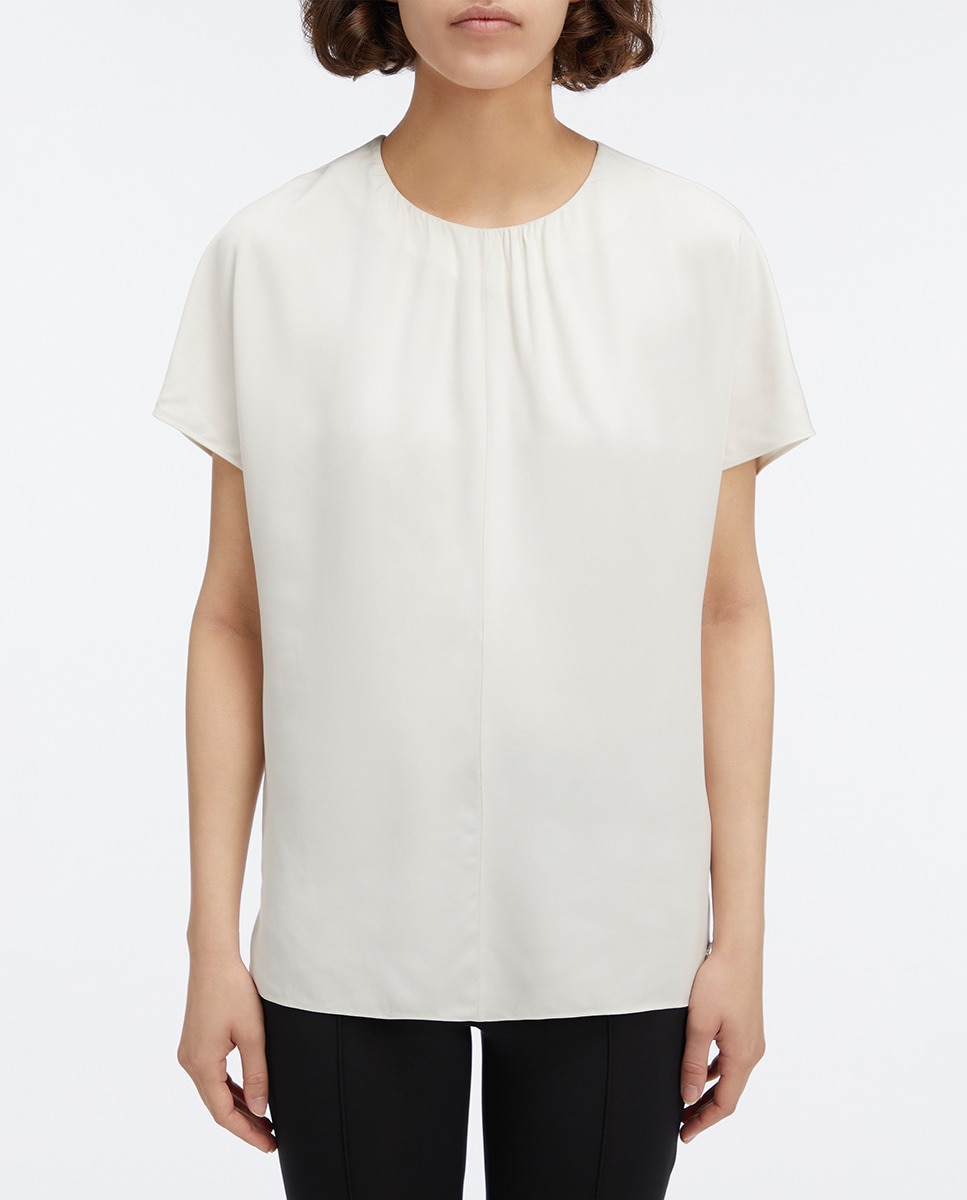 Blusa de mulher de manga curta Branco-1