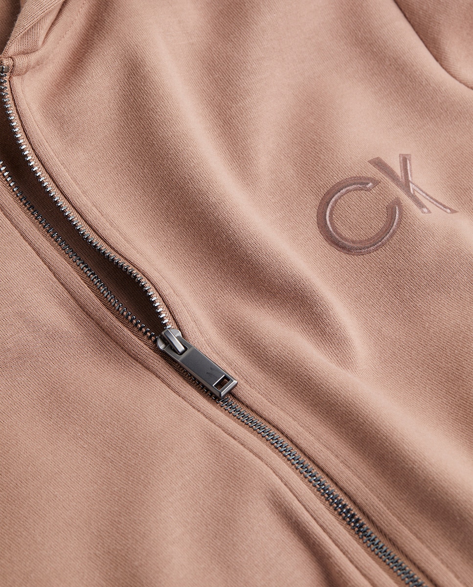 Sweatshirt de mulher com fecho de correr e logótipo Castanho-claro-7