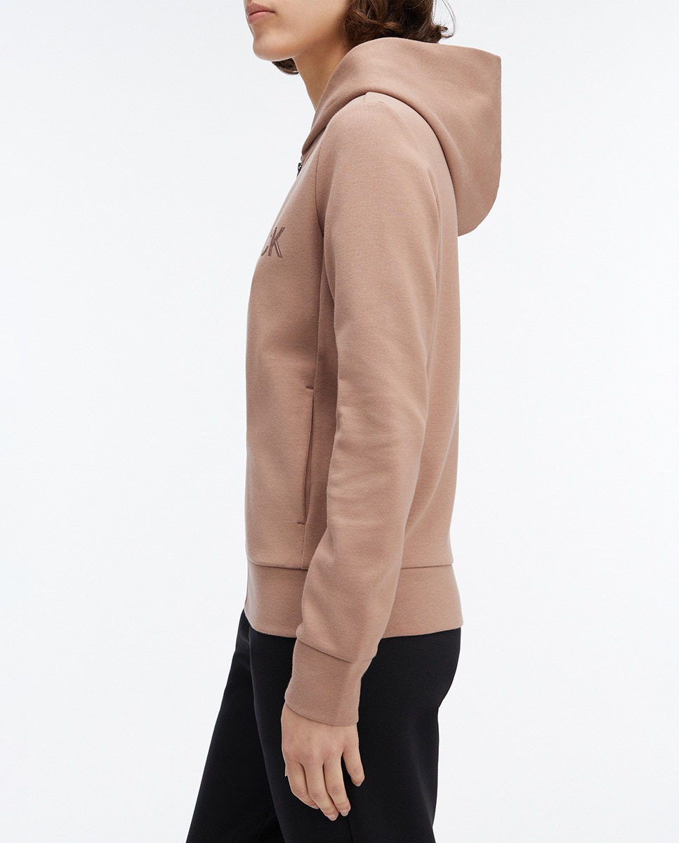 Sweatshirt de mulher com fecho de correr e logótipo Castanho-claro-3