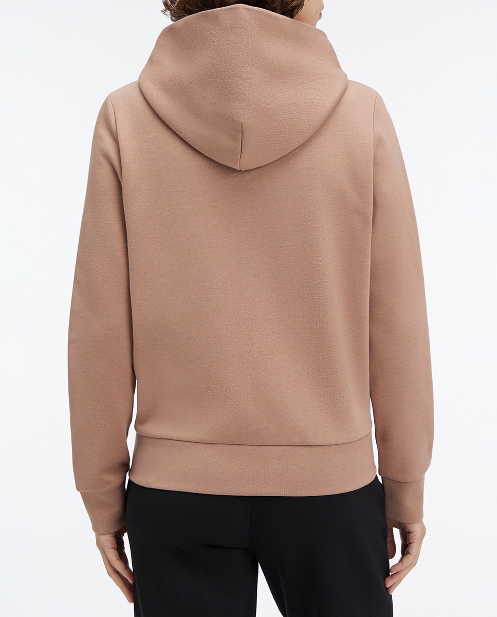 Sweatshirt de mulher com fecho de correr e logótipo Castanho-claro-2