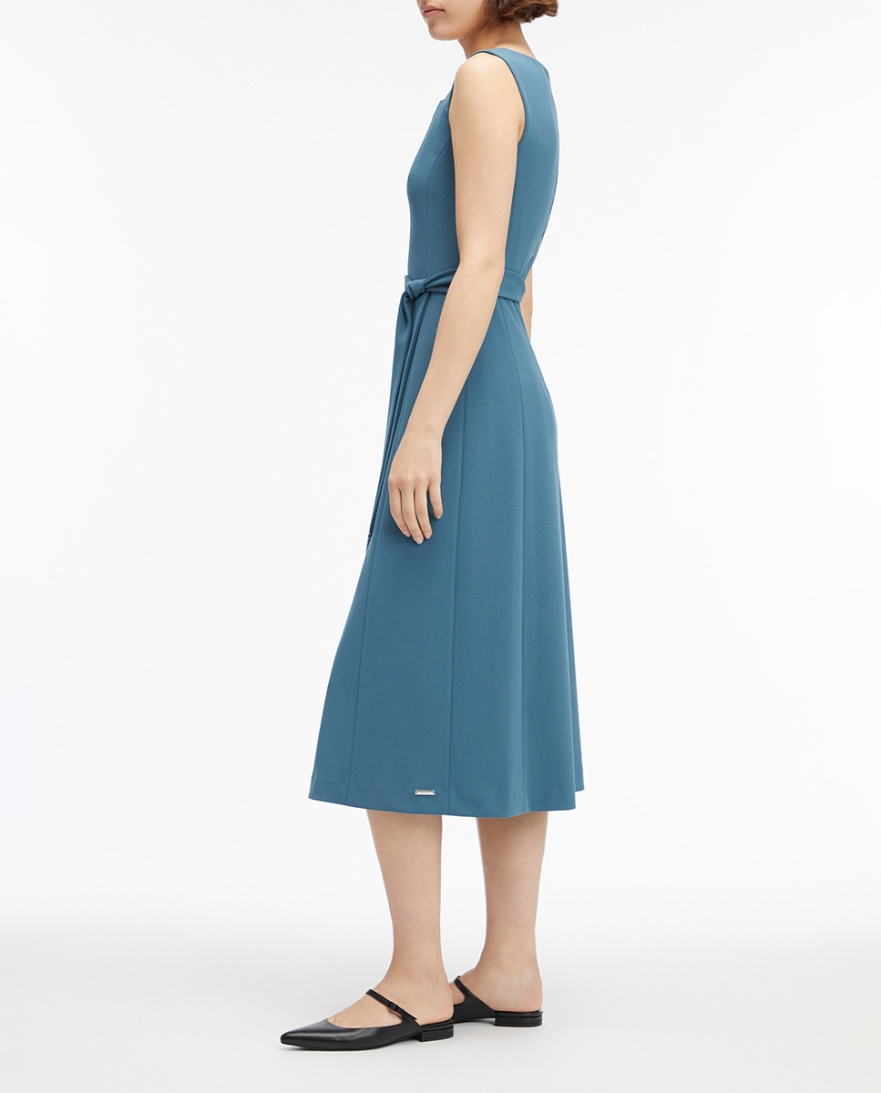 Vestido Midi em Scuba Crepe Azul-3