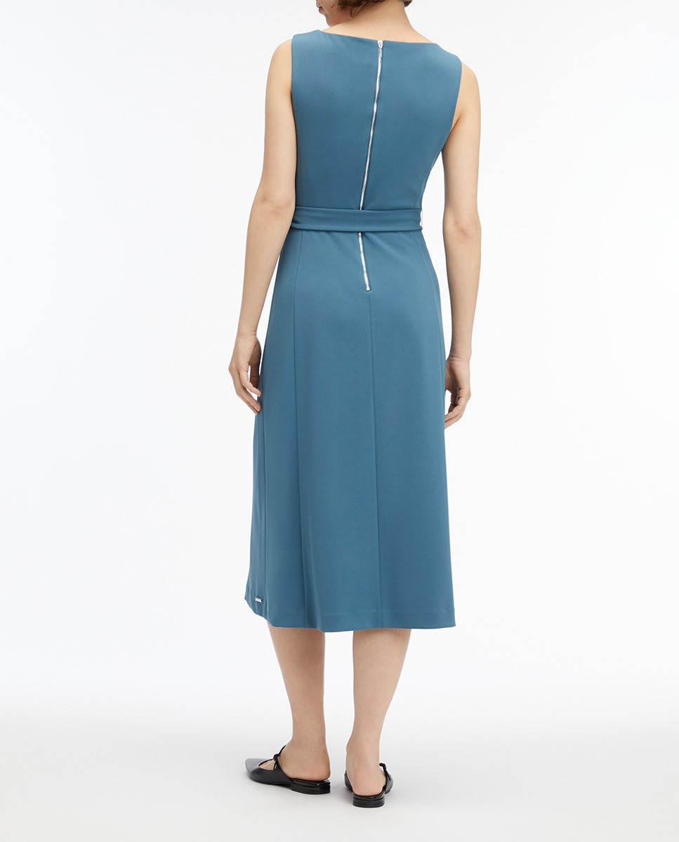 Vestido Midi em Scuba Crepe Azul-2