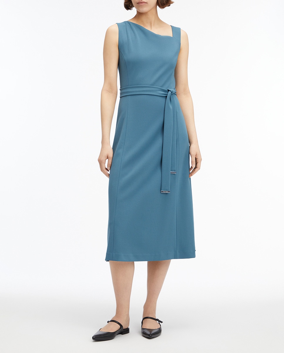 Vestido Midi em Scuba Crepe Azul-1