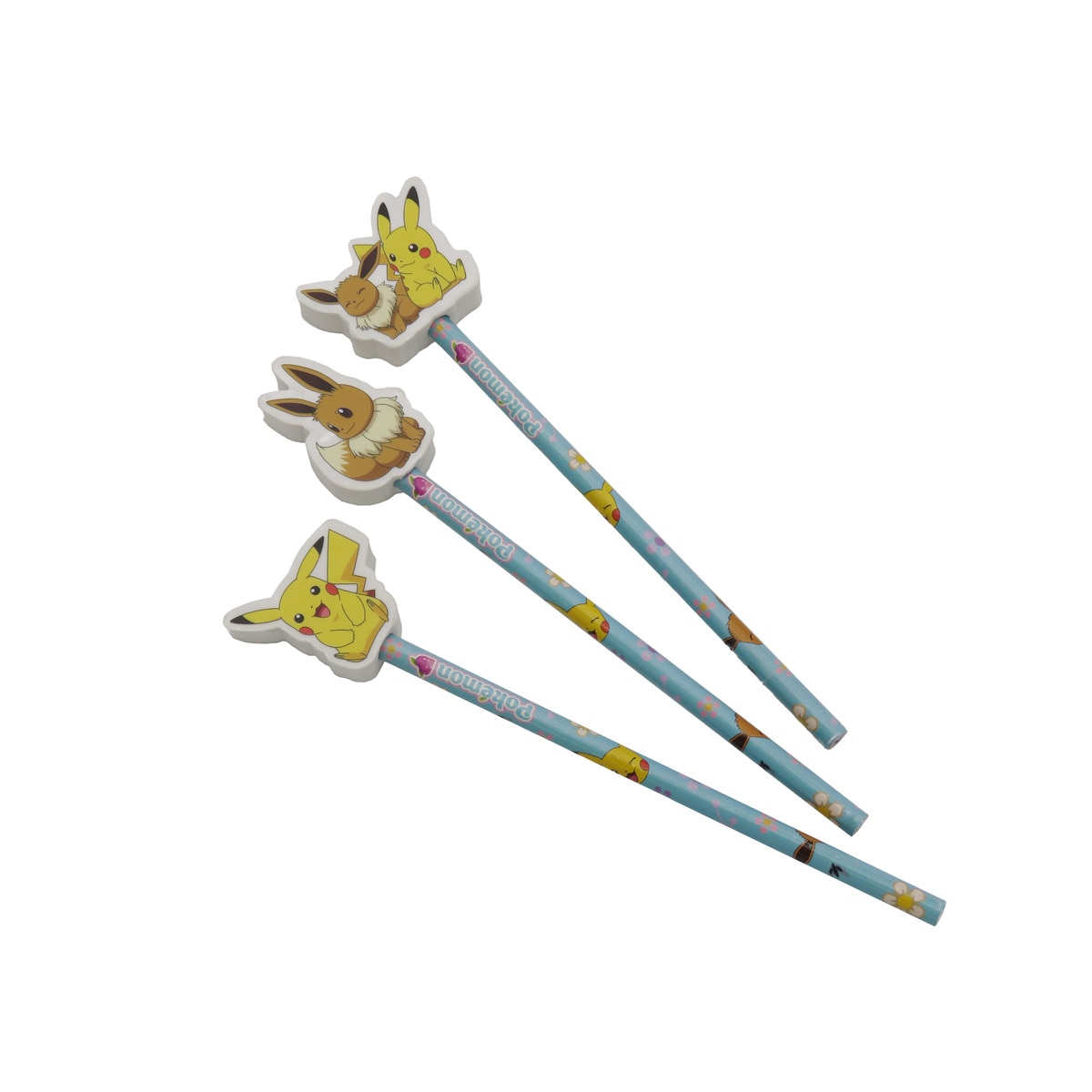 Imagen 0 de Set de lapices  con goma decorada 3 diseños Pokémon Flowers CyP Brands beige malva multicolor