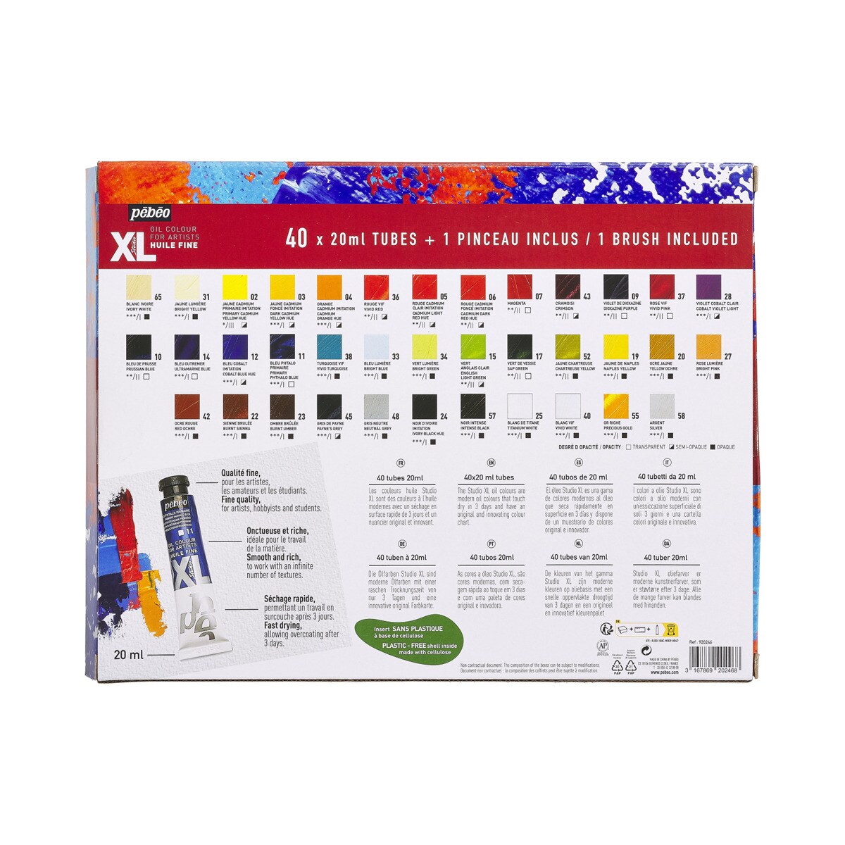 Estuche Oleo XL 40 tubos 20ml surtidos con brocha Pebeo 2