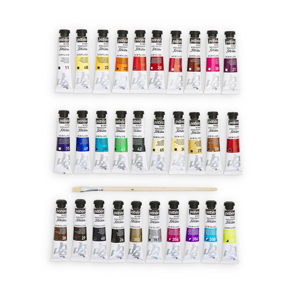 Pack de 30 tubos studio Acrylics 20ml surtidos con brocha Pebeo 3
