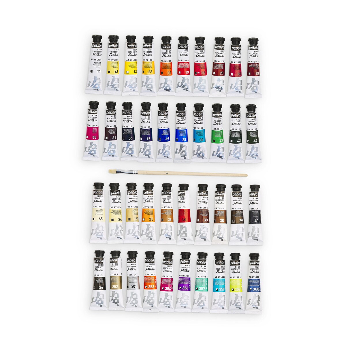 Pack de 40 tubos studio Acrylics 20ml surtidos con brocha Pebeo 3