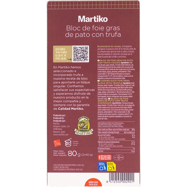 block of duck foie gras with truffle 2 x 40 g medallions gluten-free container 80 g